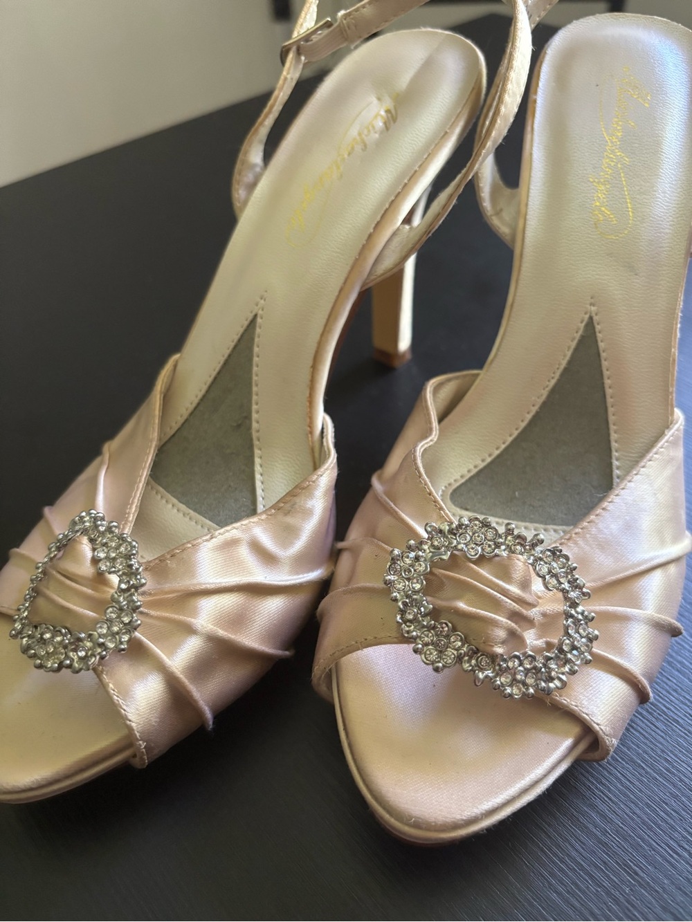 kenzie Rose Gold Satin Heeled Sandals with Crystal Buckles Bridesmaid Heels